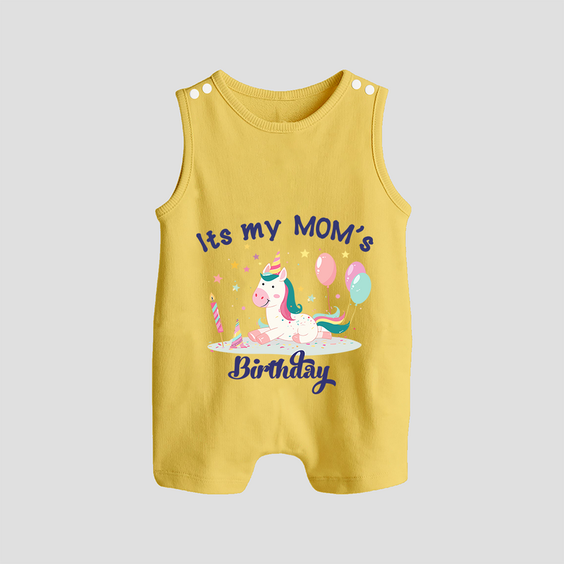 "Happy Birthday Mom - Baby Romper Suit To Make Mom Smile All Day!" - PASTEL YELLOW - 0 - 5 Months Old (Chest 18")