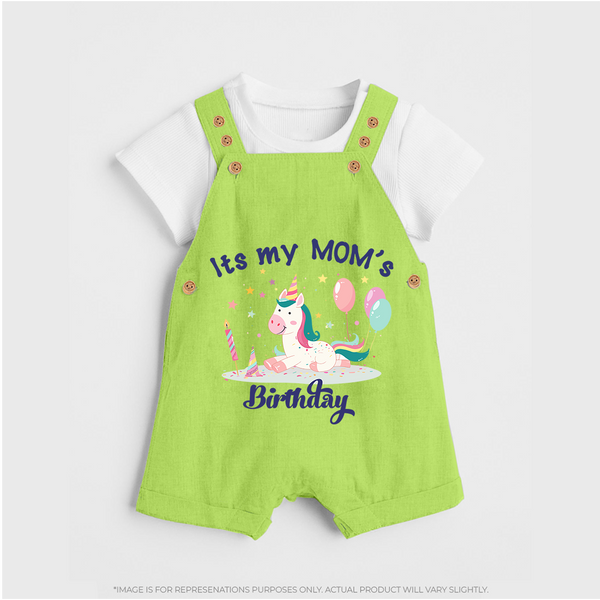 "Happy Birthday Mom - Baby Dungaree Set To Make Mom Smile All Day!" - GREEN - 0 - 5 Months Old (Chest 18")