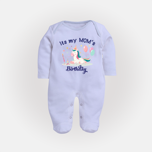 Newborn Sleep Suit/Full Sleeve Romper with Happy Birthday Mom Print | Keepsake Gift Idea - BABY BLUE - New Born (Chest 7.5")