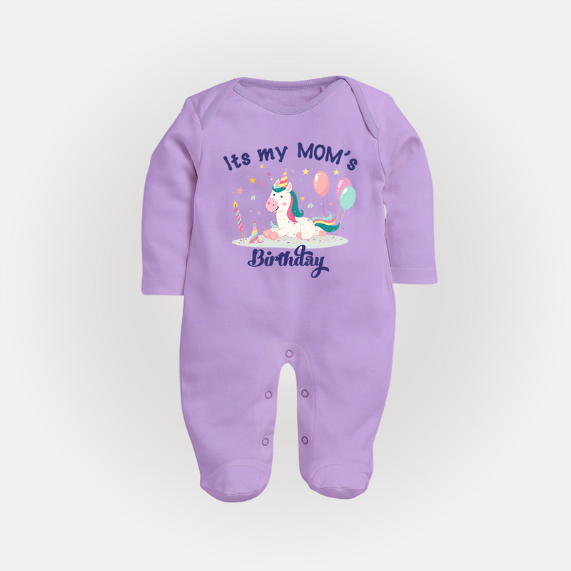 "Happy Birthday Mom - Baby Sleep Suit To Make Mom Smile All Day!" - LILAC - New Born (Chest 7.5")