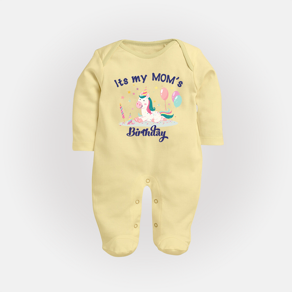 Newborn Sleep Suit/Full Sleeve Romper with Happy Birthday Mom Print | Keepsake Gift Idea - PASTEL YELLOW - New Born (Chest 7.5")