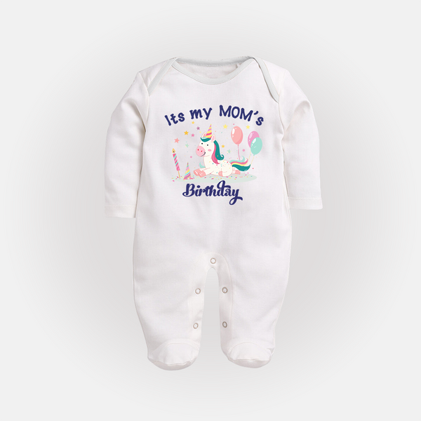 "Happy Birthday Mom - Baby Sleep Suit To Make Mom Smile All Day!" - WHITE - New Born (Chest 7.5")