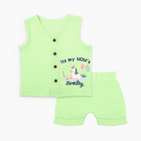 "Happy Birthday Mom - Baby Jabla Set To Make Mom Smile All Day!" - PASTEL GREEN - 0 - 3 Months Old (Chest 9.8")