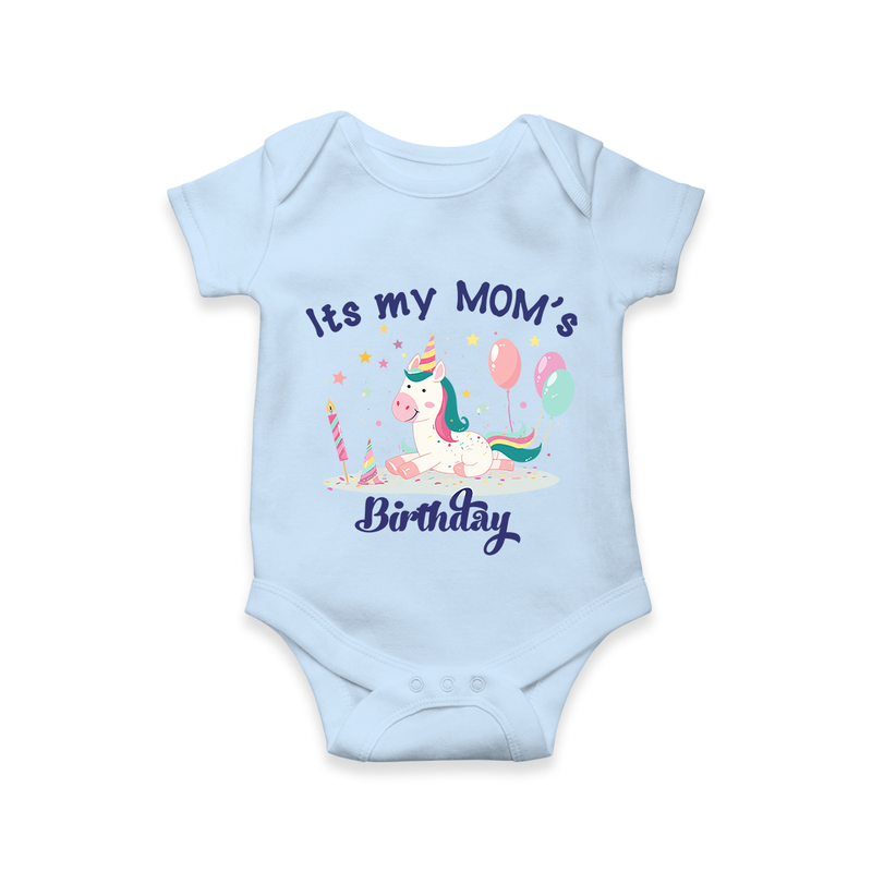 Newborn Romper/Onesie with Happy Birthday Mom Print | Keepsake Gift Idea - BABY BLUE - 0 - 3 Months Old (Chest 16")
