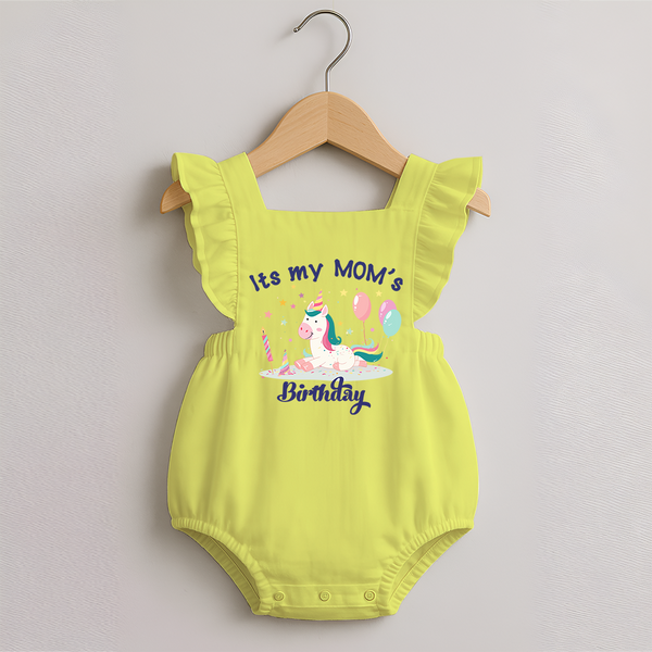 Newborn Romper Frock with Happy Birthday Mom Print | Keepsake Gift Idea - PASTEL YELLOW - 0 - 3 Months Old (Chest 19")