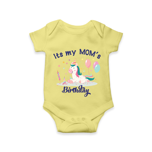 Newborn Romper/Onesie with Happy Birthday Mom Print | Keepsake Gift Idea - PASTEL YELLOW - 0 - 3 Months Old (Chest 16")