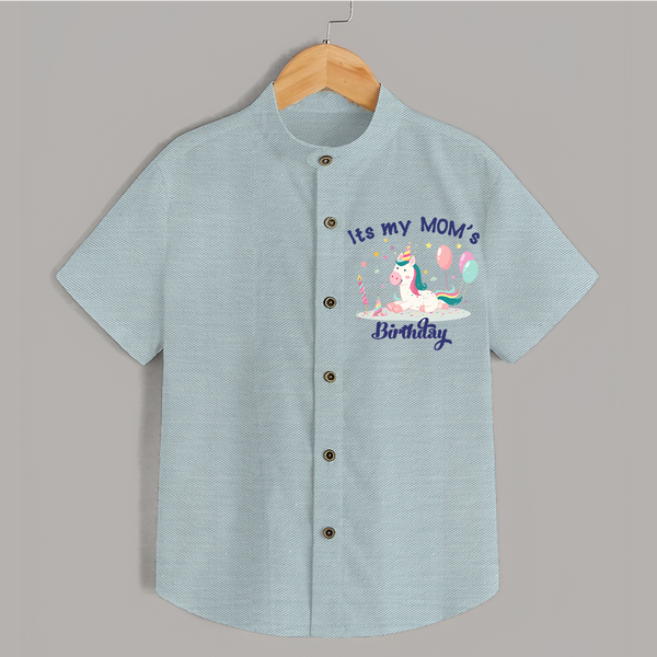 Newborn Shirt with Happy Birthday Mom Print | Keepsake Gift Idea - ARCTIC BLUE - 0 - 6 Months Old (Chest 23")