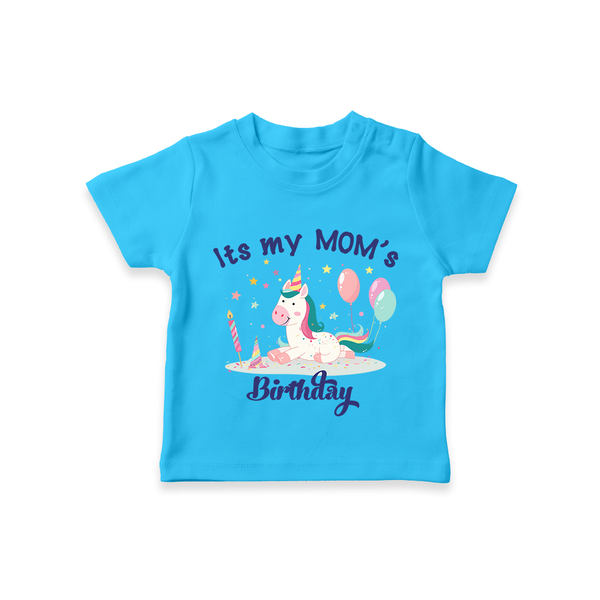 Newborn T-Shirt with Happy Birthday Mom Print | Keepsake Gift Idea - SKY BLUE - 0-5 Months Old (Chest 17")