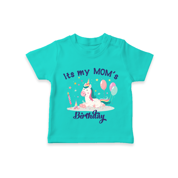 Newborn T-Shirt with Happy Birthday Mom Print | Keepsake Gift Idea - TEAL - 0-5 Months Old (Chest 17")