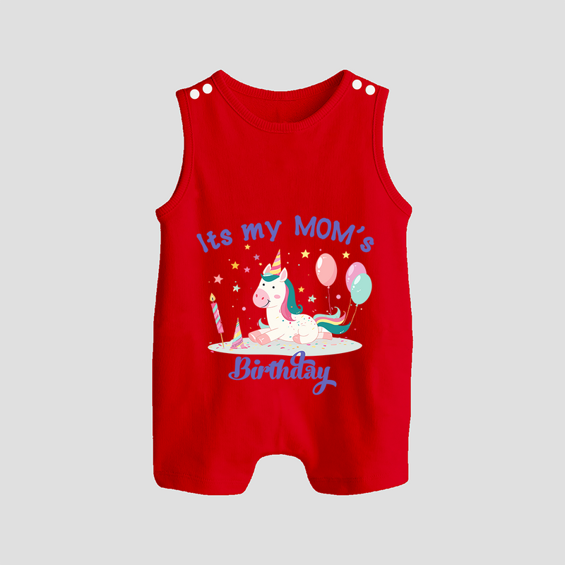 "Happy Birthday Mom - Baby Romper Suit To Make Mom Smile All Day!" - RED - 0 - 5 Months Old (Chest 18")