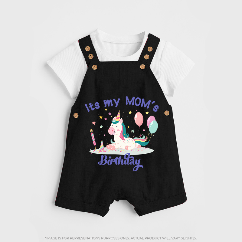 "Happy Birthday Mom - Baby Dungaree Set To Make Mom Smile All Day!" - BLACK - 0 - 5 Months Old (Chest 18")