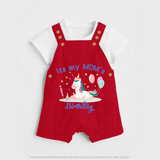 "Happy Birthday Mom - Baby Dungaree Set To Make Mom Smile All Day!" - RED - 0 - 5 Months Old (Chest 18")