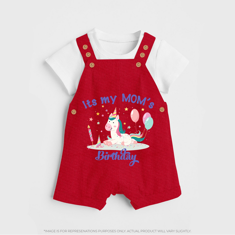 "Happy Birthday Mom - Baby Dungaree Set To Make Mom Smile All Day!" - RED - 0 - 5 Months Old (Chest 18")