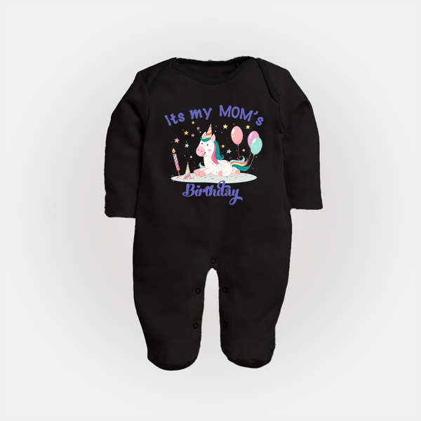 Newborn Sleep Suit/Full Sleeve Romper with Happy Birthday Mom Print | Keepsake Gift Idea - BLACK - New Born (Chest 7.5")