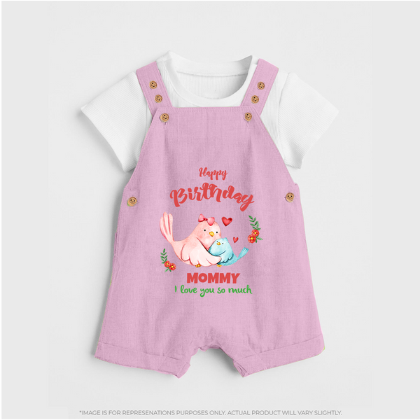 Mom Birthday Outfit for Baby Dungaree Set | Soft Cotton Dungaree Set - BABY PINK - 0 - 5 Months Old (Chest 18")
