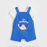 "Happy Birthday Mom - Baby Dungaree Set That Makes Celebrations Unforgettable" - COBALT BLUE - 0 - 5 Months Old (Chest 18")