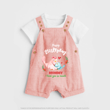 "Happy Birthday Mom - Baby Dungaree Set That Makes Celebrations Unforgettable" - PEACH - 0 - 5 Months Old (Chest 18")