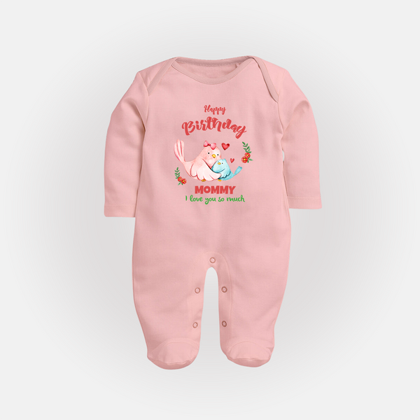 Mom Birthday Outfit for Baby Jumpsuit/Bodysuit | Soft Cotton Sleep Suit/Full Sleeve Romper - BABY PINK - New Born (Chest 7.5")