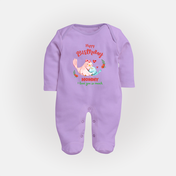 Mom Birthday Outfit for Baby Jumpsuit/Bodysuit | Soft Cotton Sleep Suit/Full Sleeve Romper - LILAC - New Born (Chest 7.5")