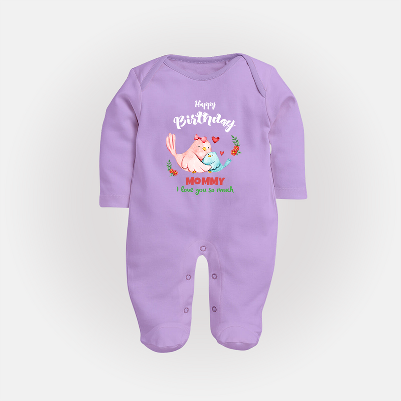 "Happy Birthday Mom - Baby Sleep Suit That Makes Celebrations Unforgettable" - LILAC - New Born (Chest 7.5")