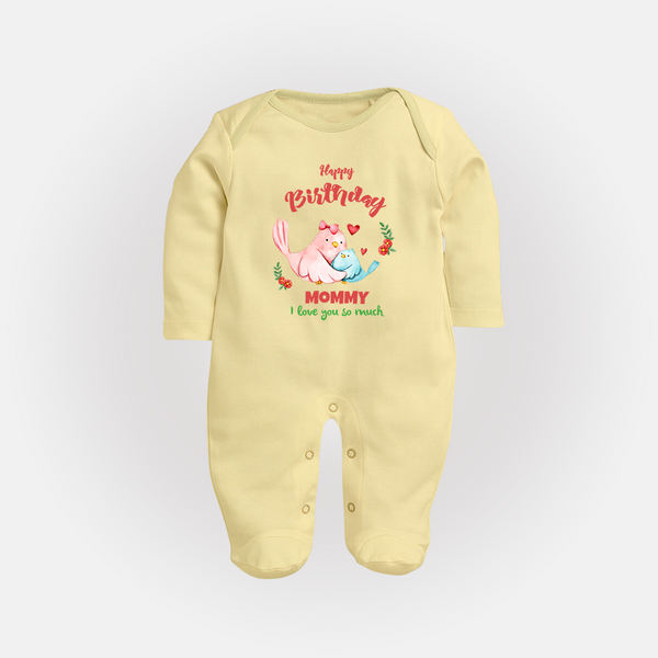 Mom Birthday Outfit for Baby Jumpsuit/Bodysuit | Soft Cotton Sleep Suit/Full Sleeve Romper - PASTEL YELLOW - New Born (Chest 7.5")