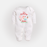 Mom Birthday Outfit for Baby Jumpsuit/Bodysuit | Soft Cotton Sleep Suit/Full Sleeve Romper - WHITE - New Born (Chest 7.5")