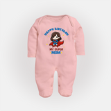 "Happy Birthday My Super Mom" - Imprinted Baby Sleep Suit - BABY PINK - New Born (Chest 7.5")