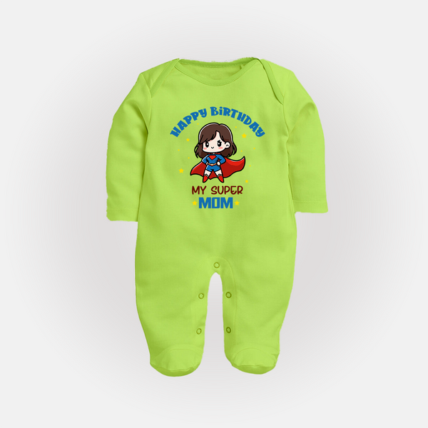 Baby Sleep Suit/Full Sleeve Romper for Mommy's Big Day | Unique Birthday Gift - LIME GREEN - New Born (Chest 7.5")