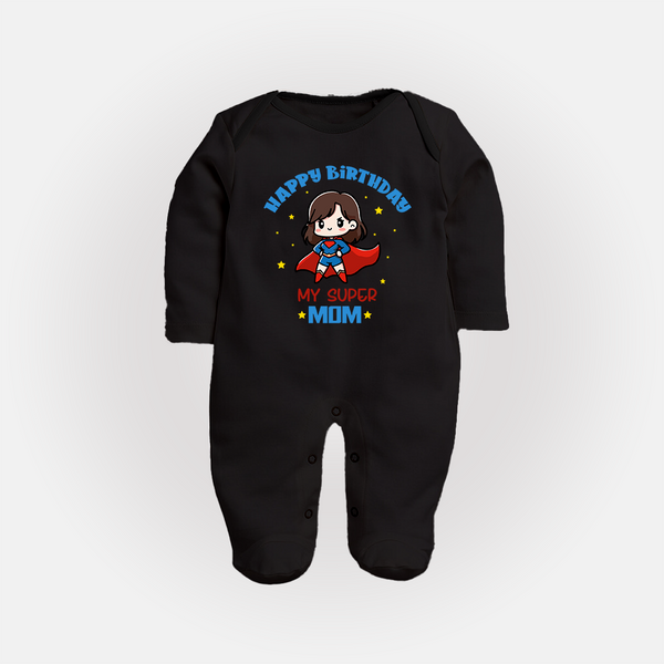 Baby Sleep Suit/Full Sleeve Romper for Mommy's Big Day | Unique Birthday Gift - BLACK - New Born (Chest 7.5")