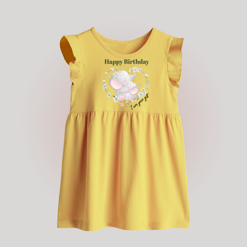 "Happy Birthday Mom - The Cutest Baby Frock For Heartfelt Memories" - YELLOW - 0 - 3 Months Old (Chest 17")