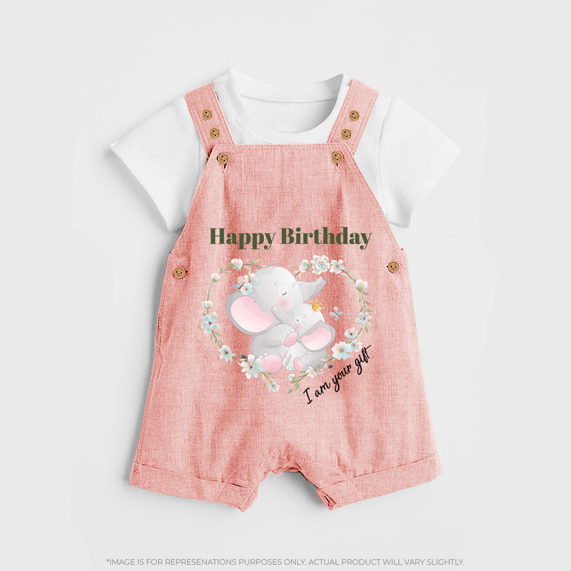 Celebrate Mommy with This Baby Dungaree Set | Perfect for Photoshoot - PEACH - 0 - 5 Months Old (Chest 18")