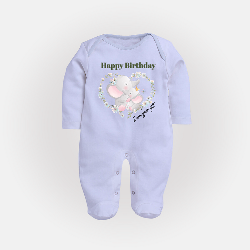 "Happy Birthday Mom - The Cutest Baby Sleep Suit For Heartfelt Memories" - BABY BLUE - New Born (Chest 7.5")