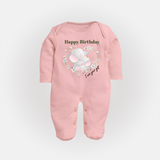 "Happy Birthday Mom - The Cutest Baby Sleep Suit For Heartfelt Memories" - BABY PINK - New Born (Chest 7.5")