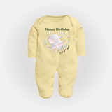 "Happy Birthday Mom - The Cutest Baby Sleep Suit For Heartfelt Memories" - PASTEL YELLOW - New Born (Chest 7.5")