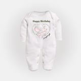 "Happy Birthday Mom - The Cutest Baby Sleep Suit For Heartfelt Memories" - WHITE - New Born (Chest 7.5")