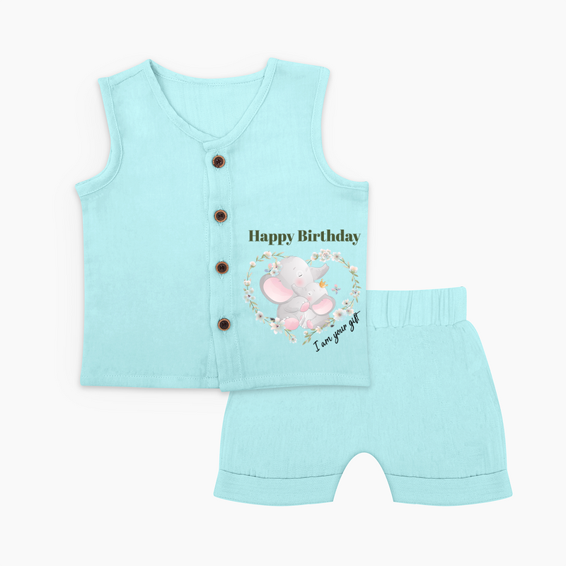 "Happy Birthday Mom - The Cutest Baby Jabla Set For Heartfelt Memories" - BABY BLUE - 0 - 3 Months Old (Chest 9.8")