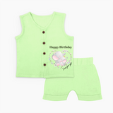 "Happy Birthday Mom - The Cutest Baby Jabla Set For Heartfelt Memories" - PASTEL GREEN - 0 - 3 Months Old (Chest 9.8")