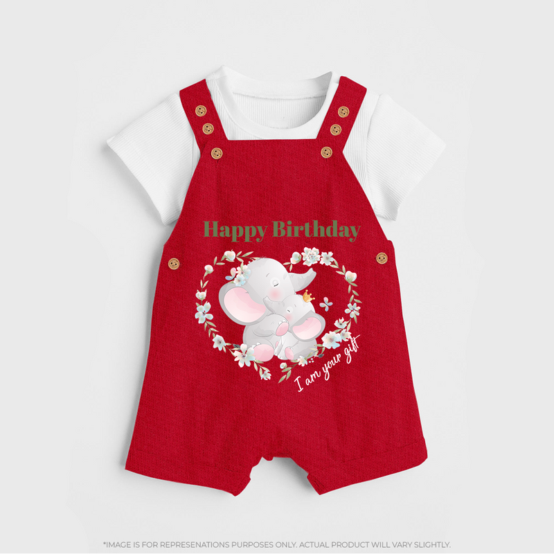 "Happy Birthday Mom - The Cutest Baby Dungaree Set For Heartfelt Memories" - RED - 0 - 5 Months Old (Chest 18")