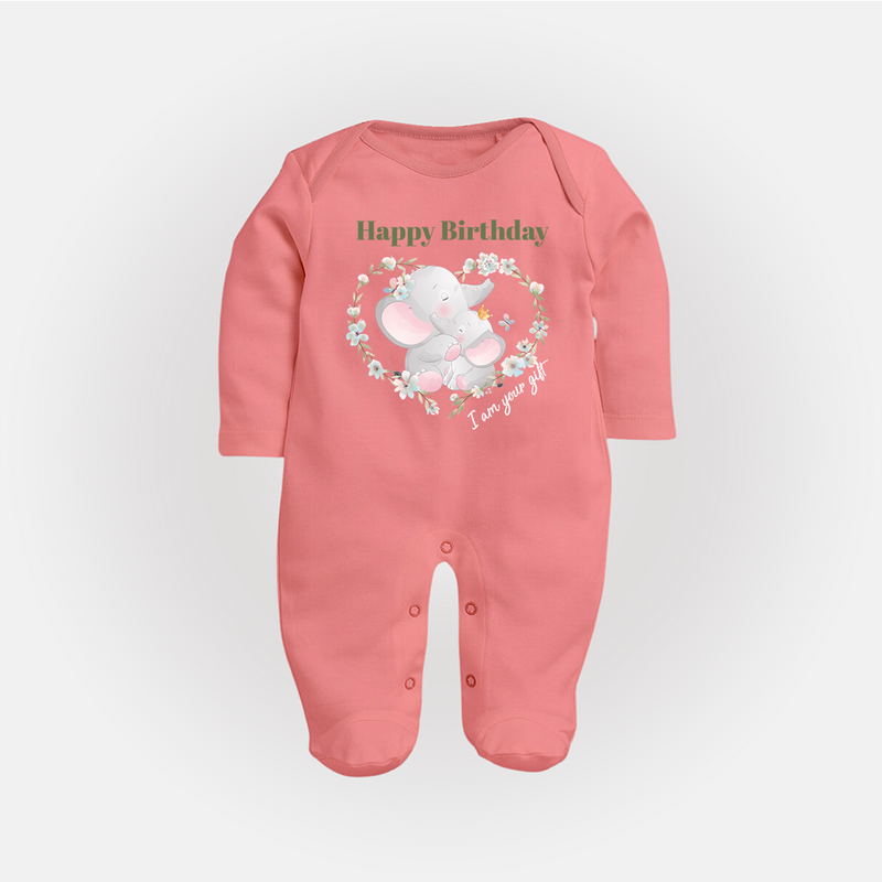 "Happy Birthday Mom - The Cutest Baby Sleep Suit For Heartfelt Memories" - PEACH - New Born (Chest 7.5")