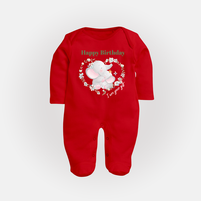 "Happy Birthday Mom - The Cutest Baby Sleep Suit For Heartfelt Memories" - RED - New Born (Chest 7.5")