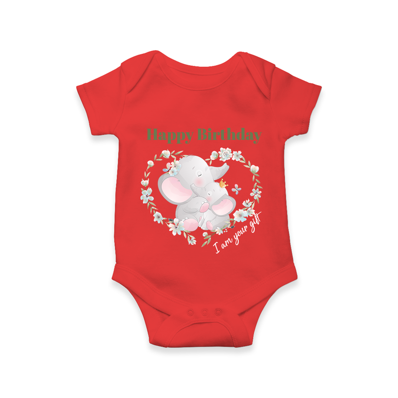 "Happy Birthday Mom - The Cutest Baby Romper For Heartfelt Memories" - RED - 0 - 3 Months Old (Chest 16")