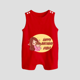 "MomÕs Birthday Bash - Capture The Moment With This Baby Romper Suit" - RED - 0 - 5 Months Old (Chest 18")