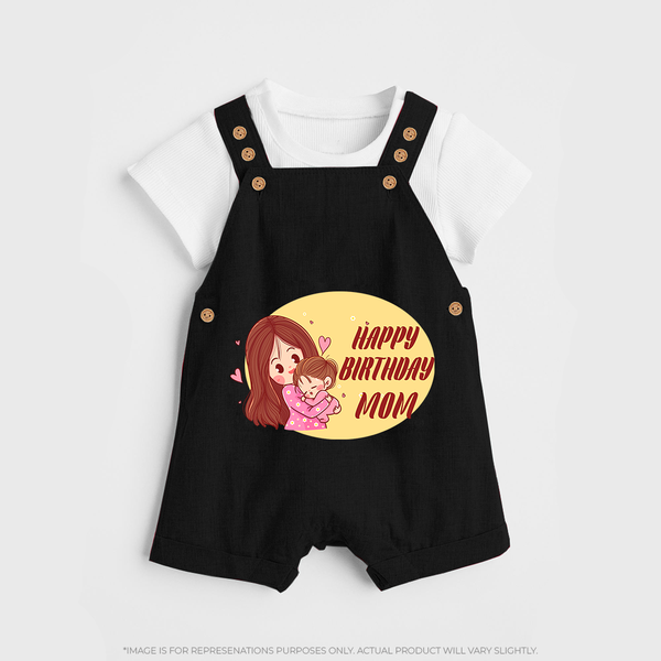 Baby's First Gift to Mom | Happy Birthday Dungaree Set | Perfect for Photos - BLACK - 0 - 5 Months Old (Chest 18")