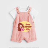 Baby's First Gift to Mom | Happy Birthday Dungaree Set | Perfect for Photos - PEACH - 0 - 5 Months Old (Chest 18")