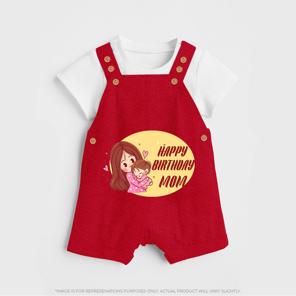 Baby's First Gift to Mom | Happy Birthday Dungaree Set | Perfect for Photos - RED - 0 - 5 Months Old (Chest 18")