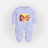Baby's First Gift to Mom | Happy Birthday Sleep Suit/Full Sleeve Romper | Perfect for Photos - BABY BLUE - New Born (Chest 7.5")