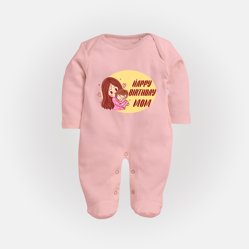 Baby's First Gift to Mom | Happy Birthday Sleep Suit/Full Sleeve Romper | Perfect for Photos - BABY PINK - New Born (Chest 7.5")