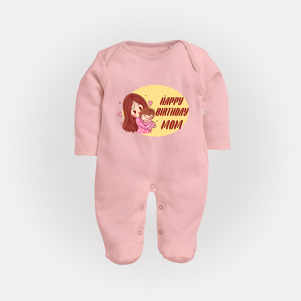 Baby's First Gift to Mom | Happy Birthday Sleep Suit/Full Sleeve Romper | Perfect for Photos - BABY PINK - New Born (Chest 7.5")
