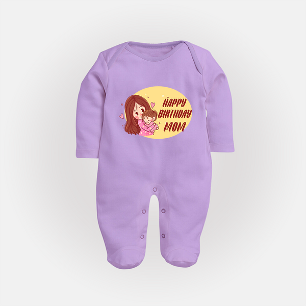 Baby's First Gift to Mom | Happy Birthday Sleep Suit/Full Sleeve Romper | Perfect for Photos - LILAC - New Born (Chest 7.5")