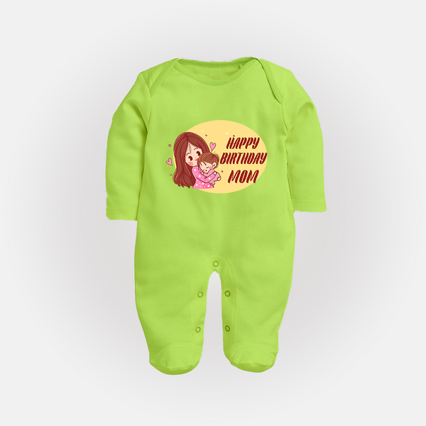Baby's First Gift to Mom | Happy Birthday Sleep Suit/Full Sleeve Romper | Perfect for Photos - LIME GREEN - New Born (Chest 7.5")